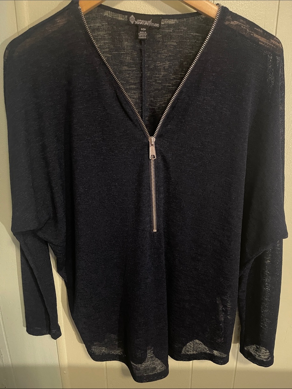 Eileen Fisher Navy V-Neck Zip Sweater